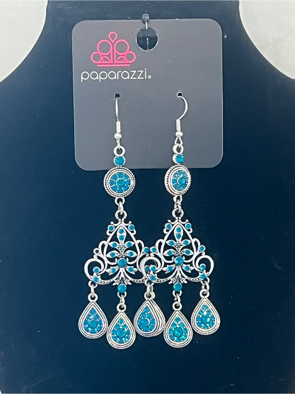 Paparazzi Silver-Tone Turquoise Chandelier Earrings